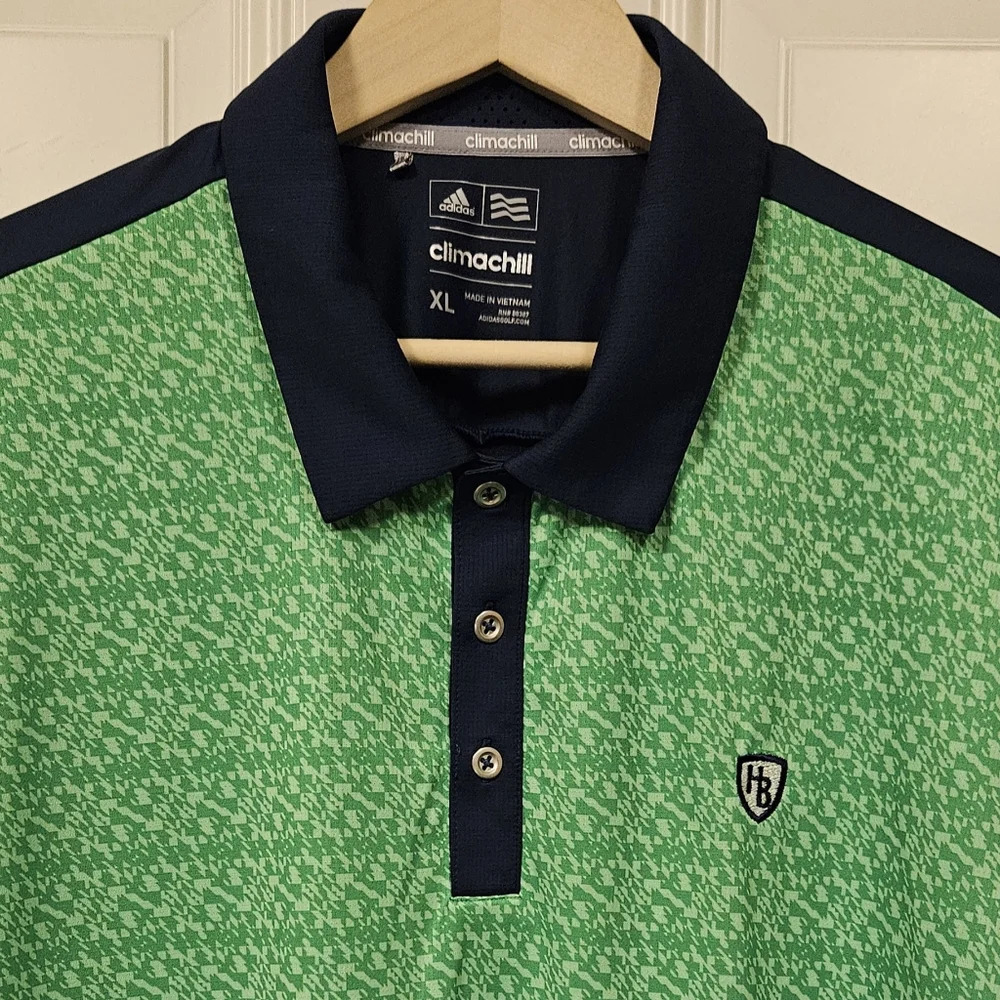 Adidas climachill geometric vibrant green blue polo golf shirt size XL